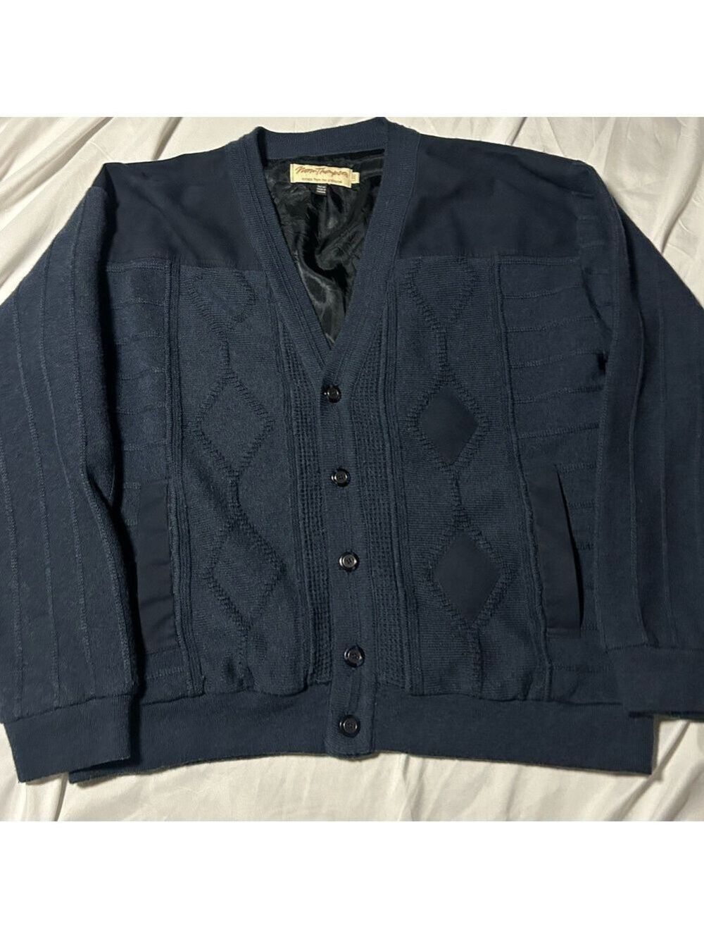 Vintage Norm Thompson Navy Men’s Cardigan Sweater Sz L  Wool Acrylic Grandpa